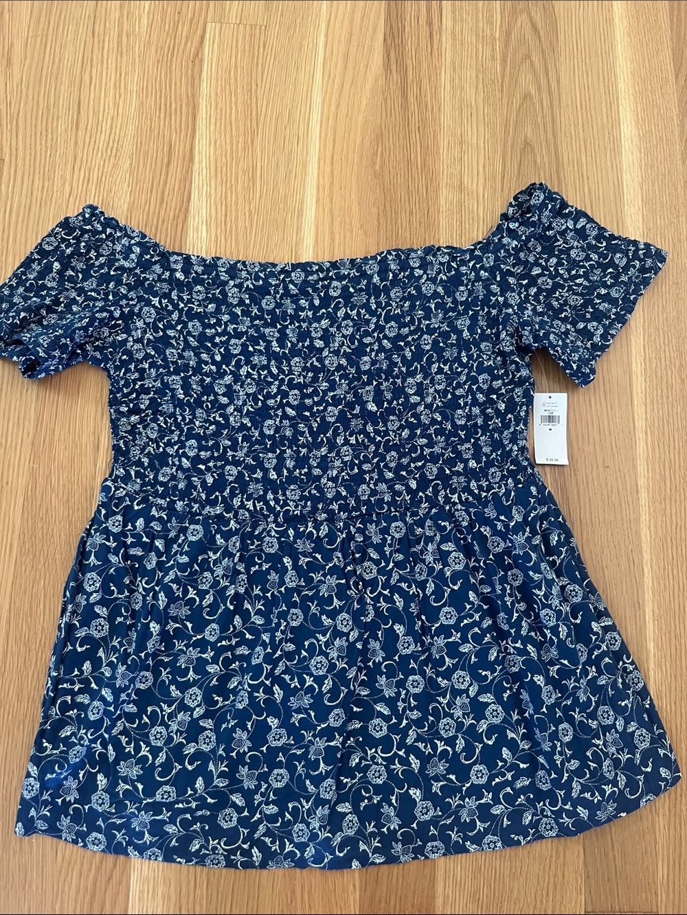 Old Navy Navy Blue Floral Off-Shoulder Top